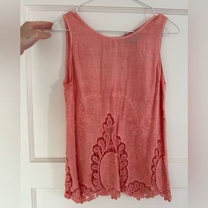 Cynthia Rowley linen and lace summer top, hand dyed coral pink